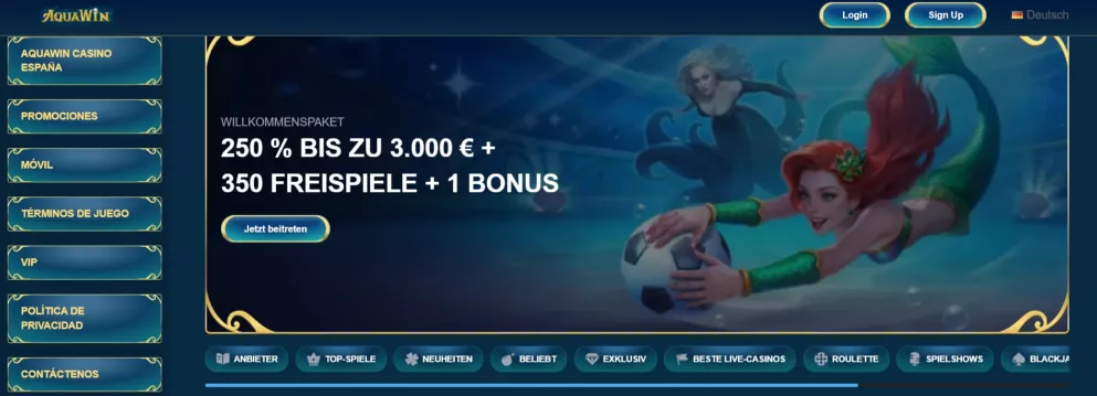 Aquawin Casino mit 3000 Euro Bonus und 400 Freispielen